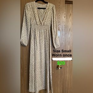 Beige summer dress with white polka dots
